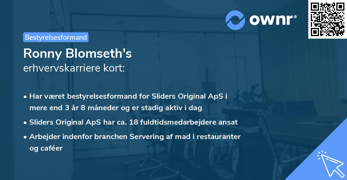 Ronny Blomseth's erhvervskarriere kort