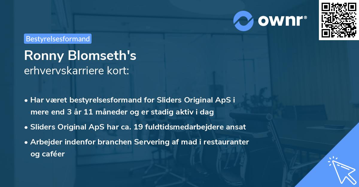 Ronny Blomseth's erhvervskarriere kort