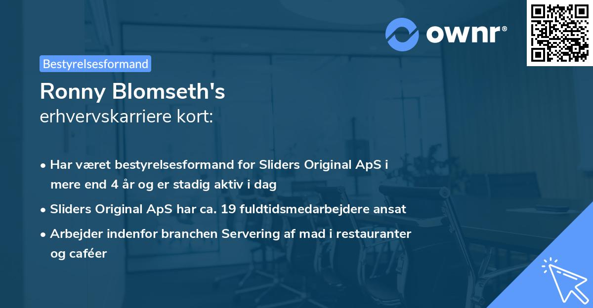 Ronny Blomseth's erhvervskarriere kort