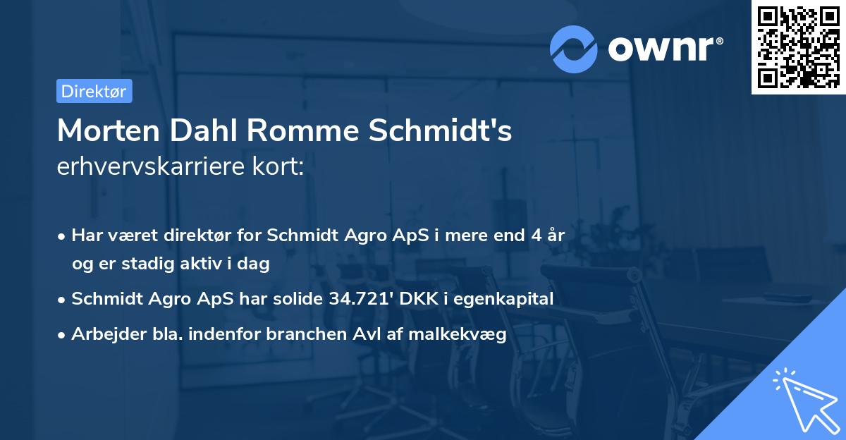 Morten Dahl Romme Schmidt's erhvervskarriere kort