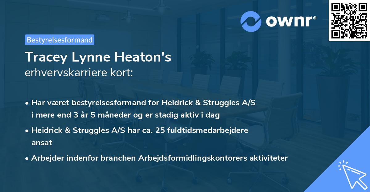 Tracey Lynne Heaton's erhvervskarriere kort