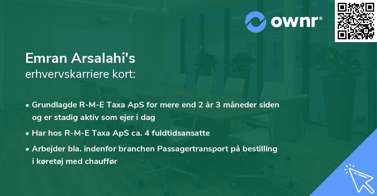 Emran Arsalahi's erhvervskarriere kort