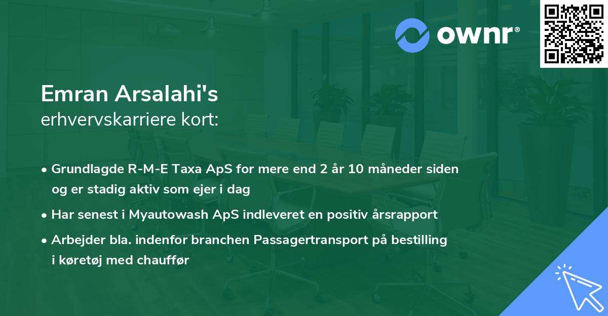 Emran Arsalahi's erhvervskarriere kort