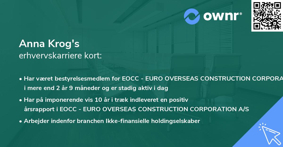 Anna Krog's erhvervskarriere kort