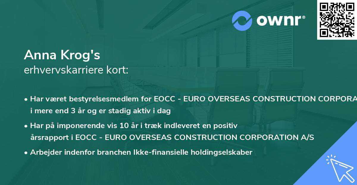 Anna Krog's erhvervskarriere kort