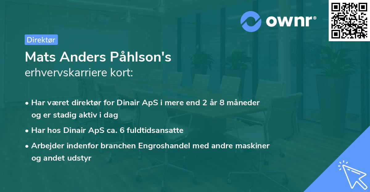 Mats Anders Påhlson's erhvervskarriere kort