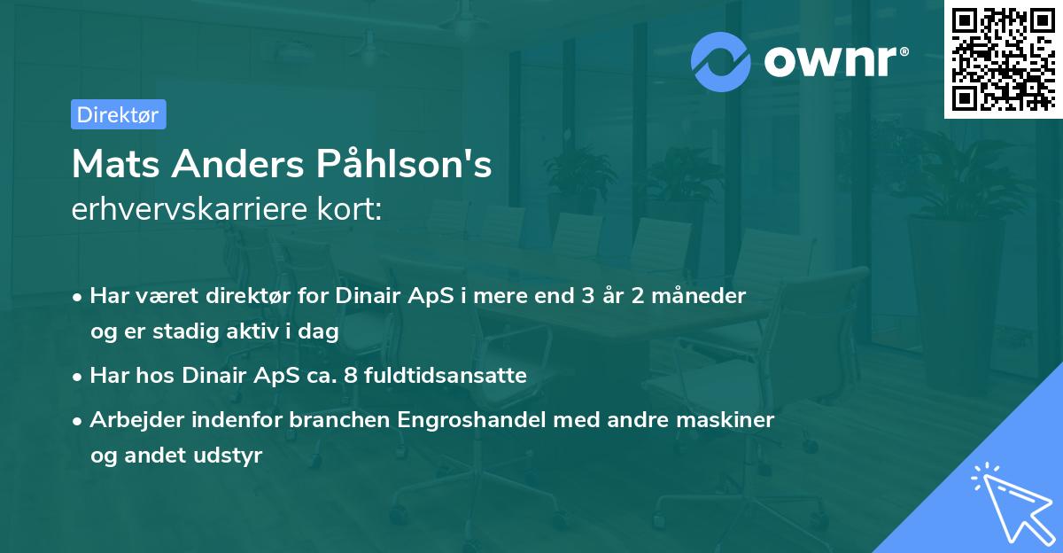 Mats Anders Påhlson's erhvervskarriere kort
