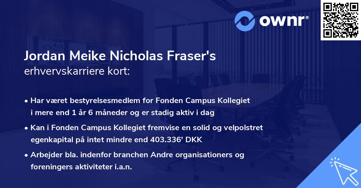 Jordan Meike Nicholas Fraser's erhvervskarriere kort