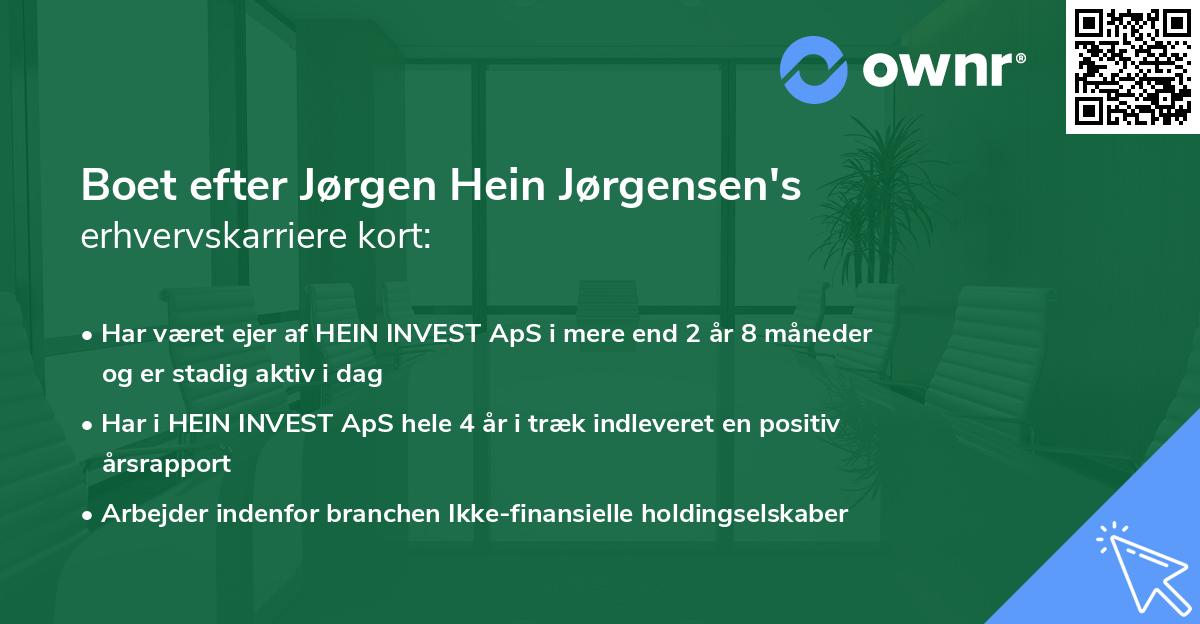Boet efter Jørgen Hein Jørgensen's erhvervskarriere kort