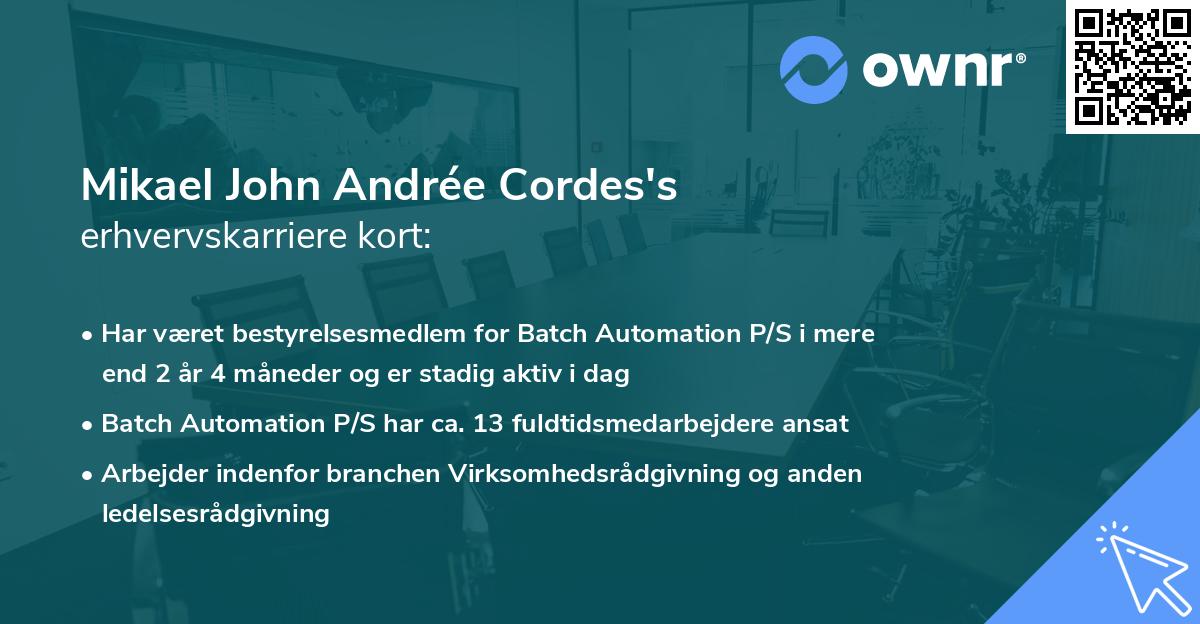 Mikael John Andrée Cordes's erhvervskarriere kort