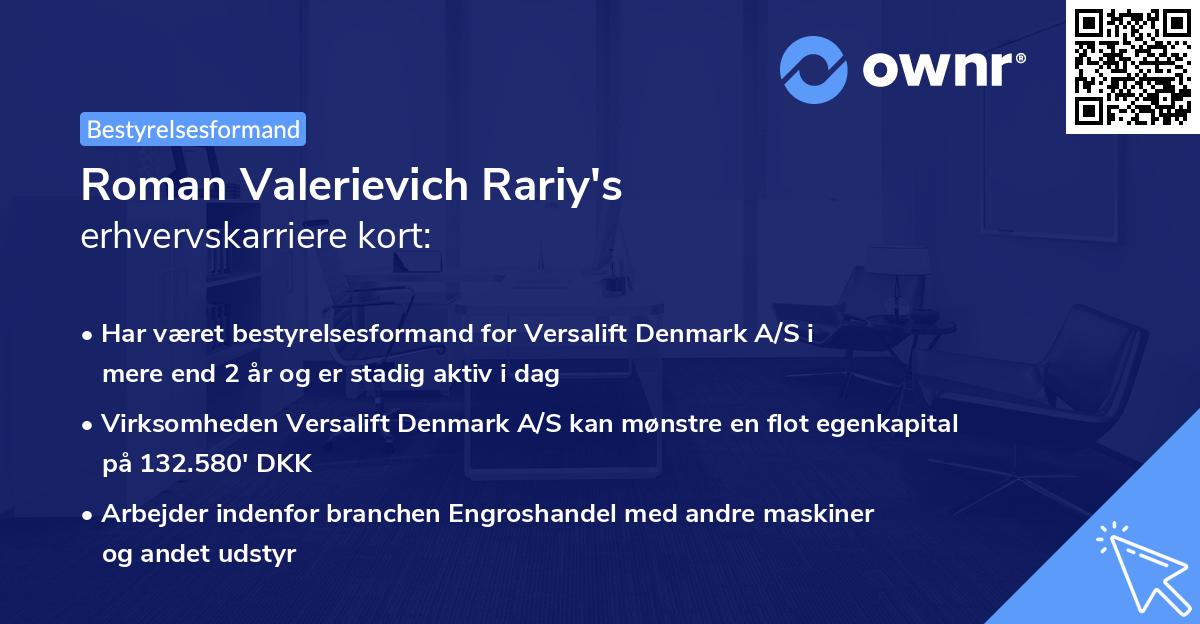 Roman Valerievich Rariy's erhvervskarriere kort