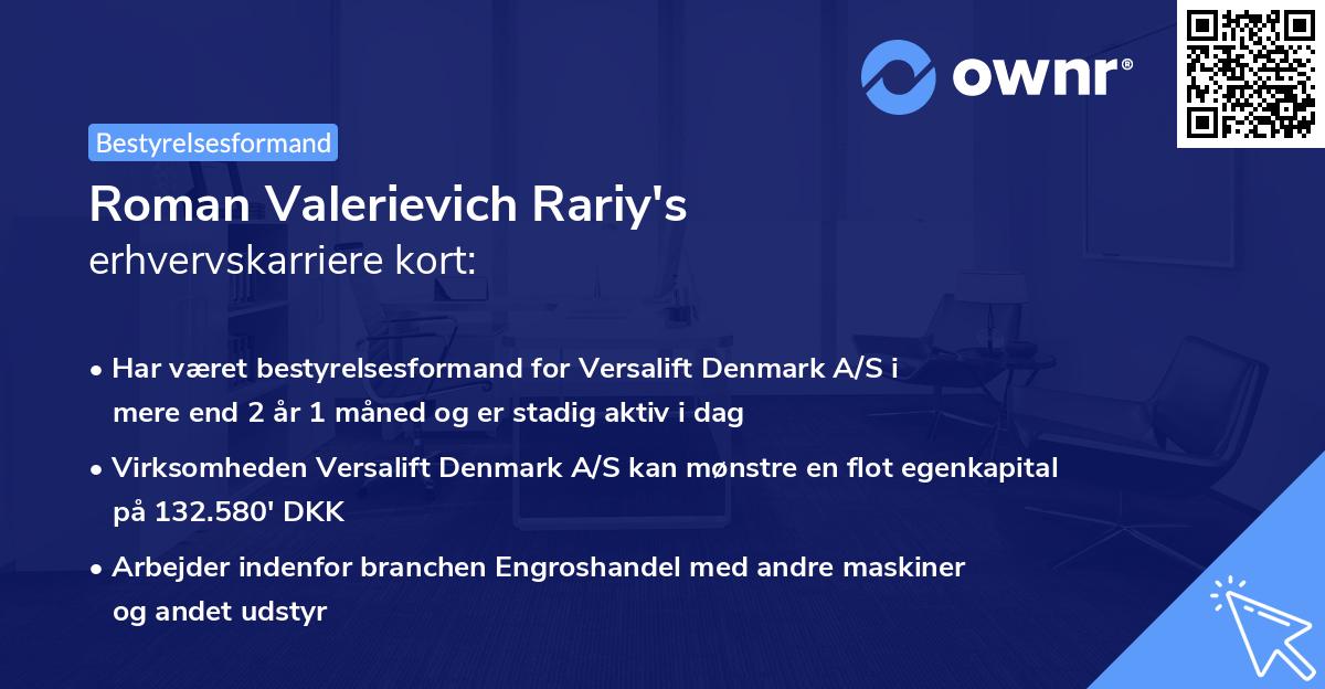 Roman Valerievich Rariy's erhvervskarriere kort