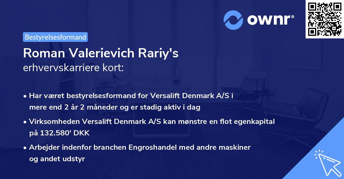 Roman Valerievich Rariy's erhvervskarriere kort