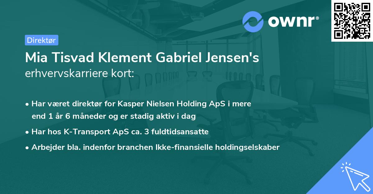 Mia Tisvad Klement Gabriel Jensen's erhvervskarriere kort
