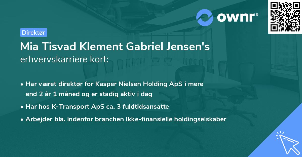 Mia Tisvad Klement Gabriel Jensen's erhvervskarriere kort