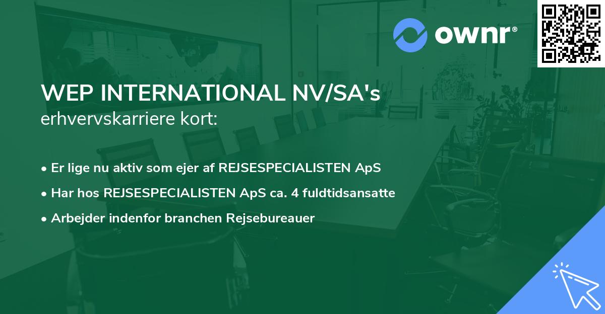 WEP INTERNATIONAL NV/SA's erhvervskarriere kort