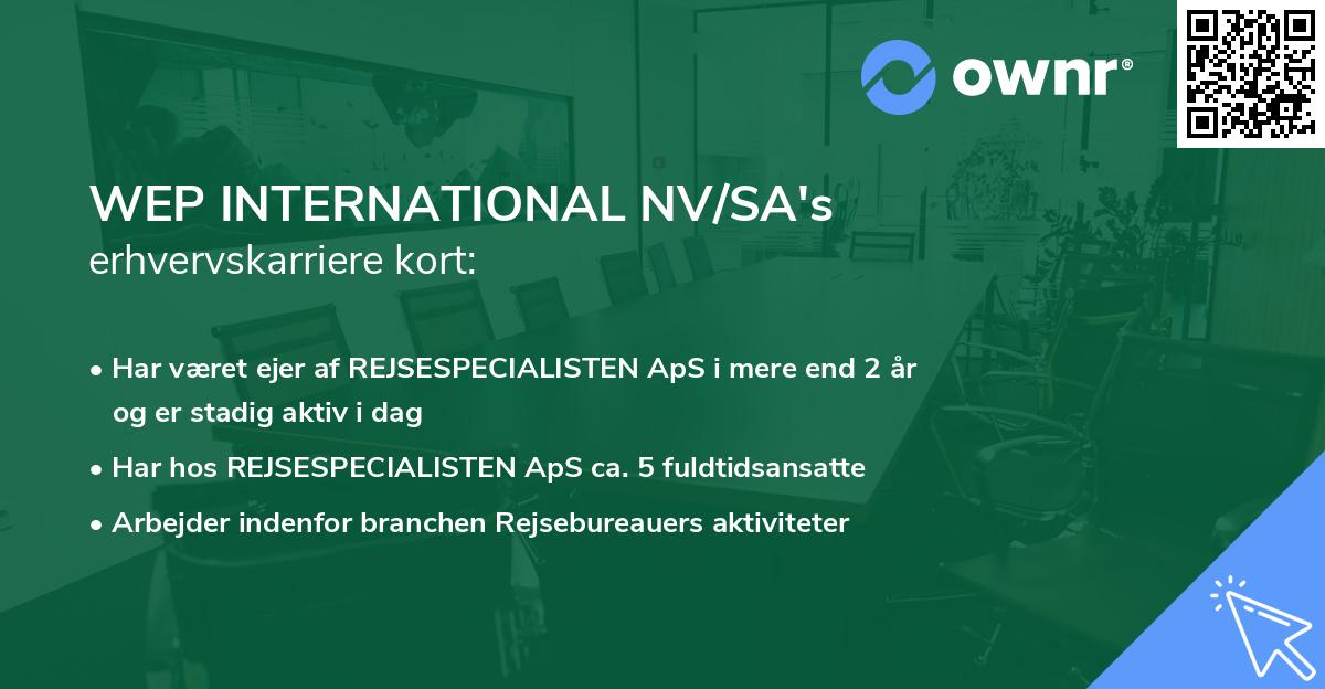 WEP INTERNATIONAL NV/SA's erhvervskarriere kort