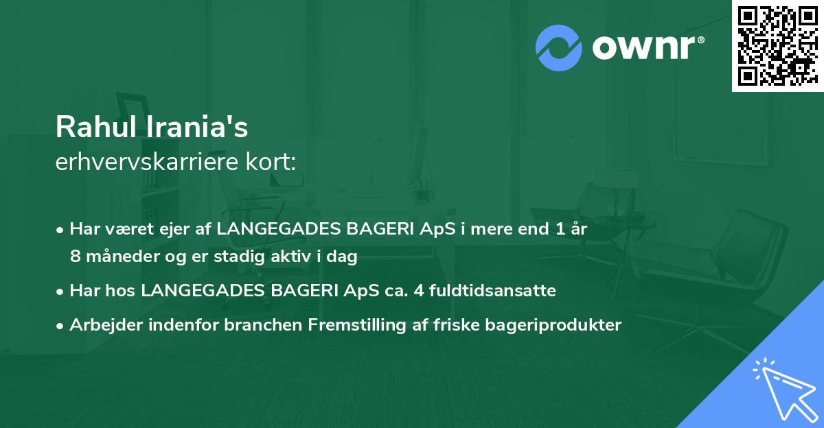 Rahul Irania's erhvervskarriere kort
