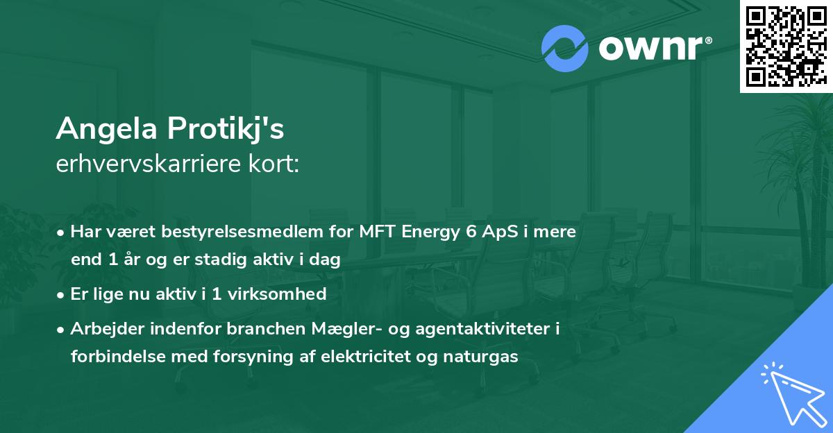 Angela Protikj's erhvervskarriere kort