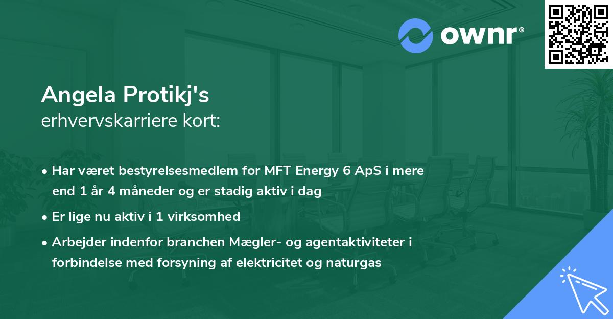 Angela Protikj's erhvervskarriere kort