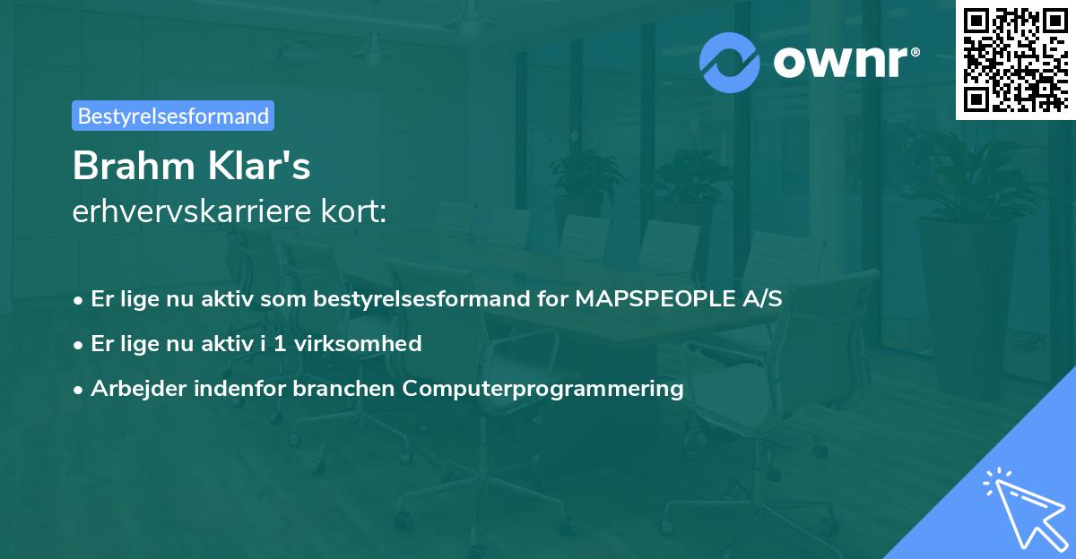 Brahm Klar's erhvervskarriere kort