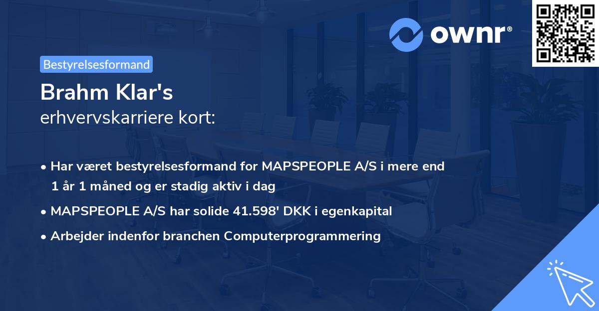 Brahm Klar's erhvervskarriere kort
