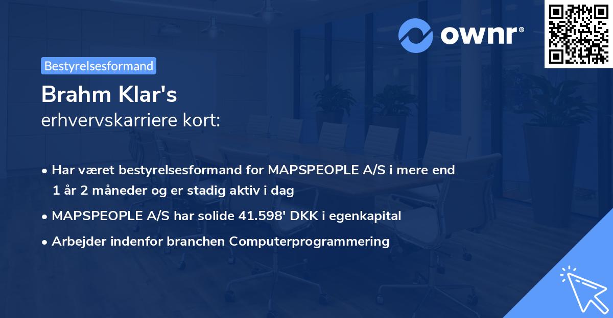 Brahm Klar's erhvervskarriere kort