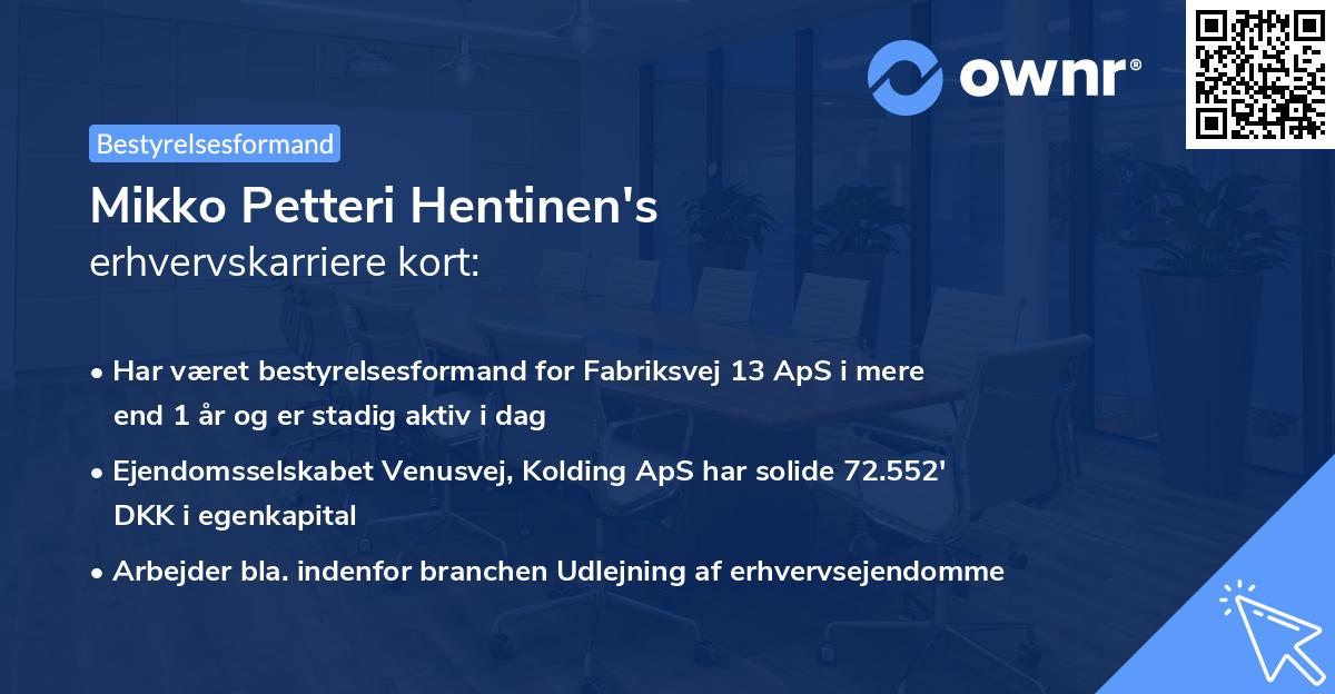 Mikko Petteri Hentinen's erhvervskarriere kort
