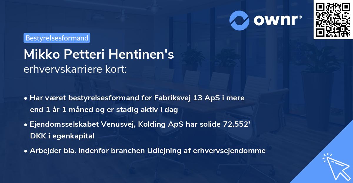Mikko Petteri Hentinen's erhvervskarriere kort
