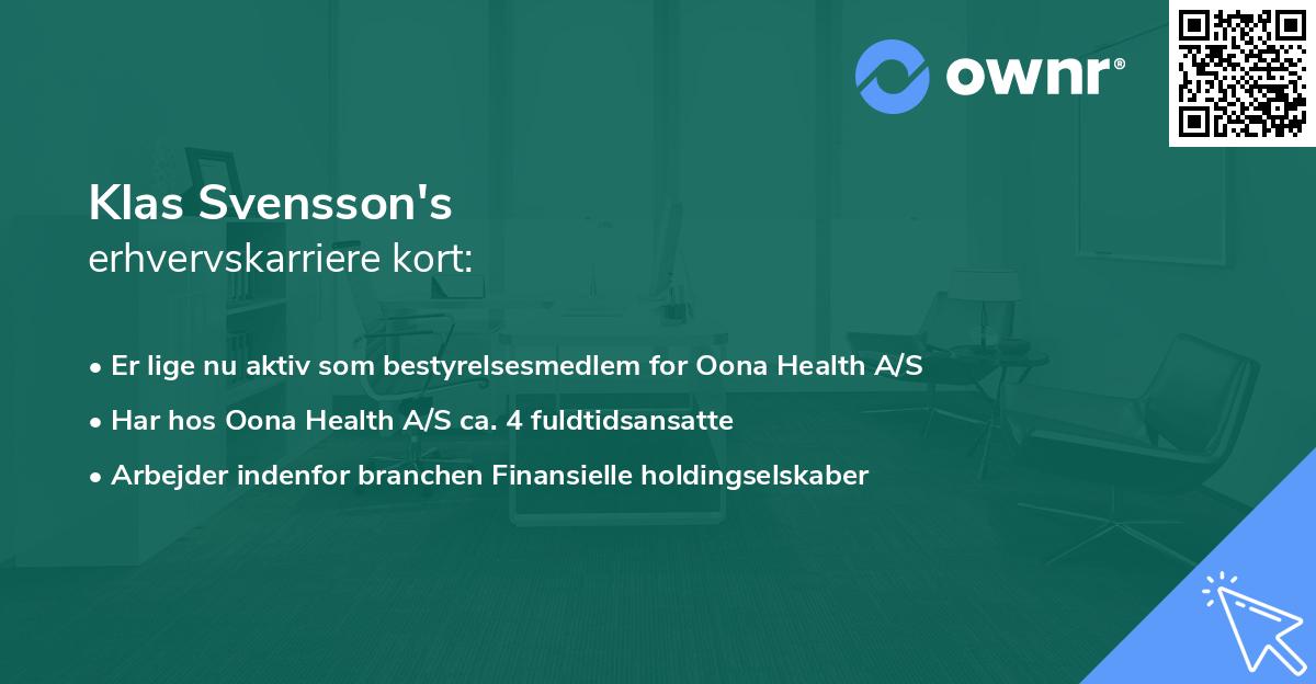 Klas Svensson's erhvervskarriere kort