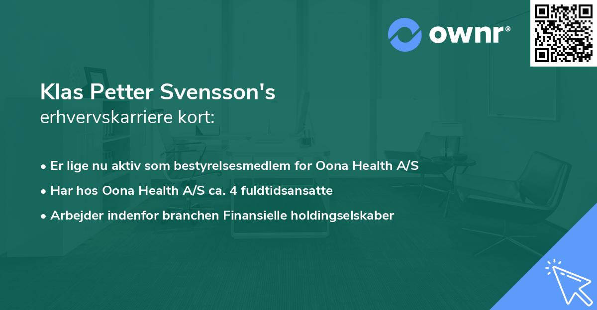 Klas Petter Svensson's erhvervskarriere kort