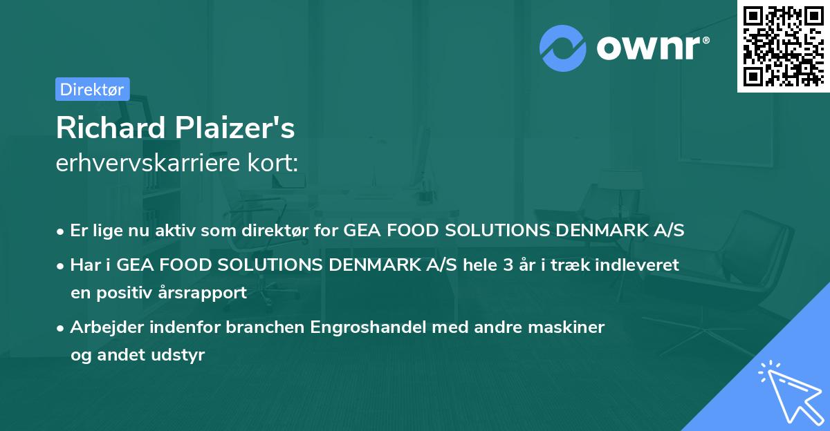 Richard Plaizer's erhvervskarriere kort