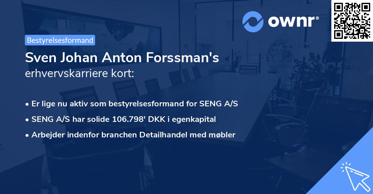 Sven Johan Anton Forssman's erhvervskarriere kort