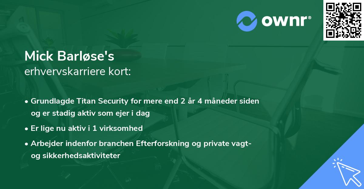 Mick Barløse's erhvervskarriere kort
