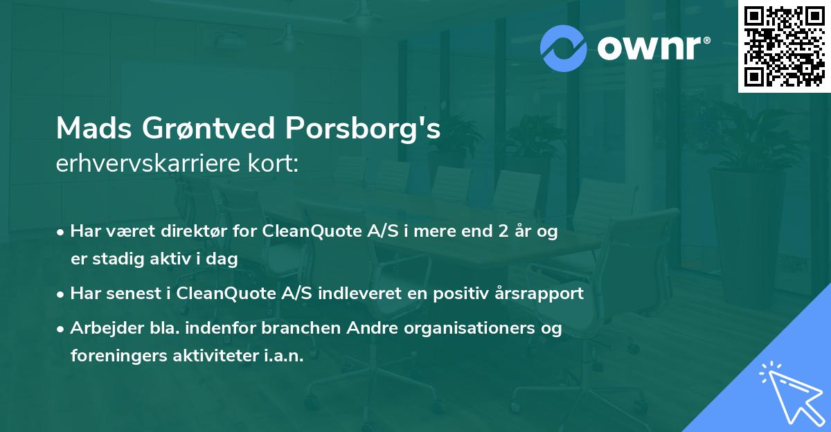 Mads Grøntved Porsborg's erhvervskarriere kort
