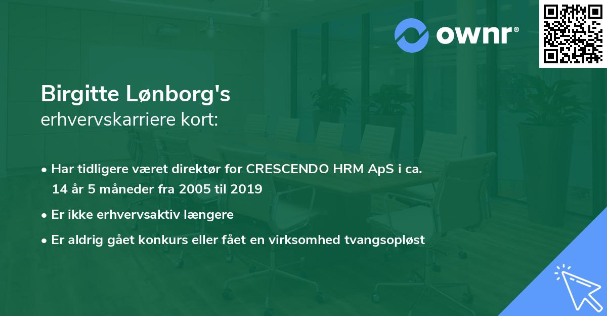 Birgitte Lønborg's erhvervskarriere kort
