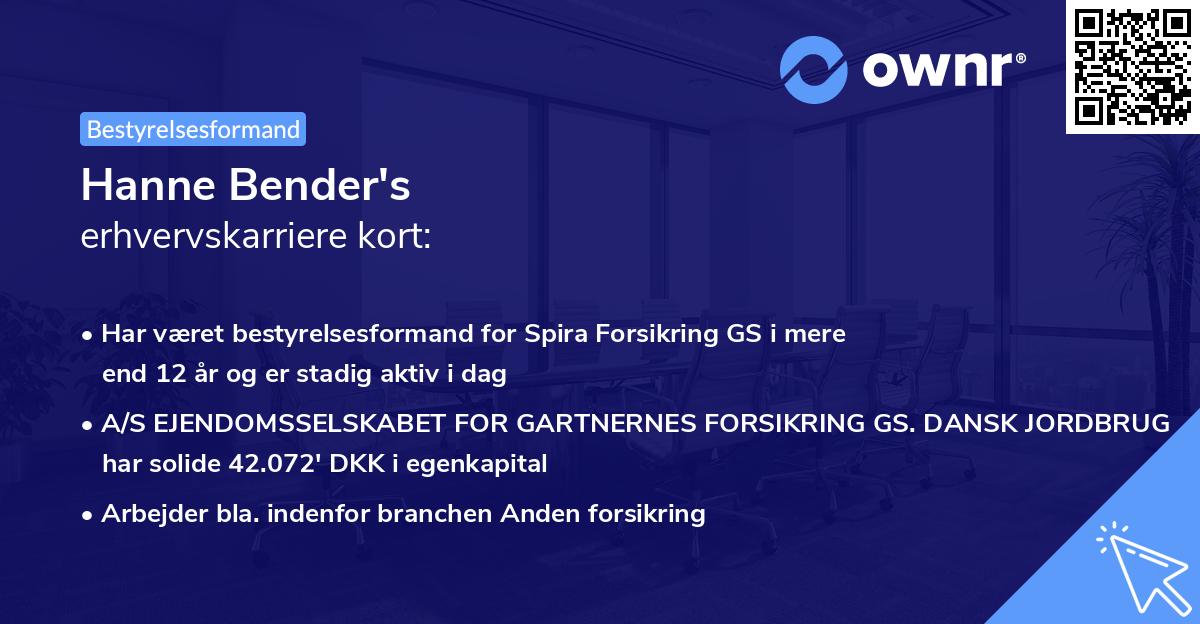 Hanne Bender's erhvervskarriere kort