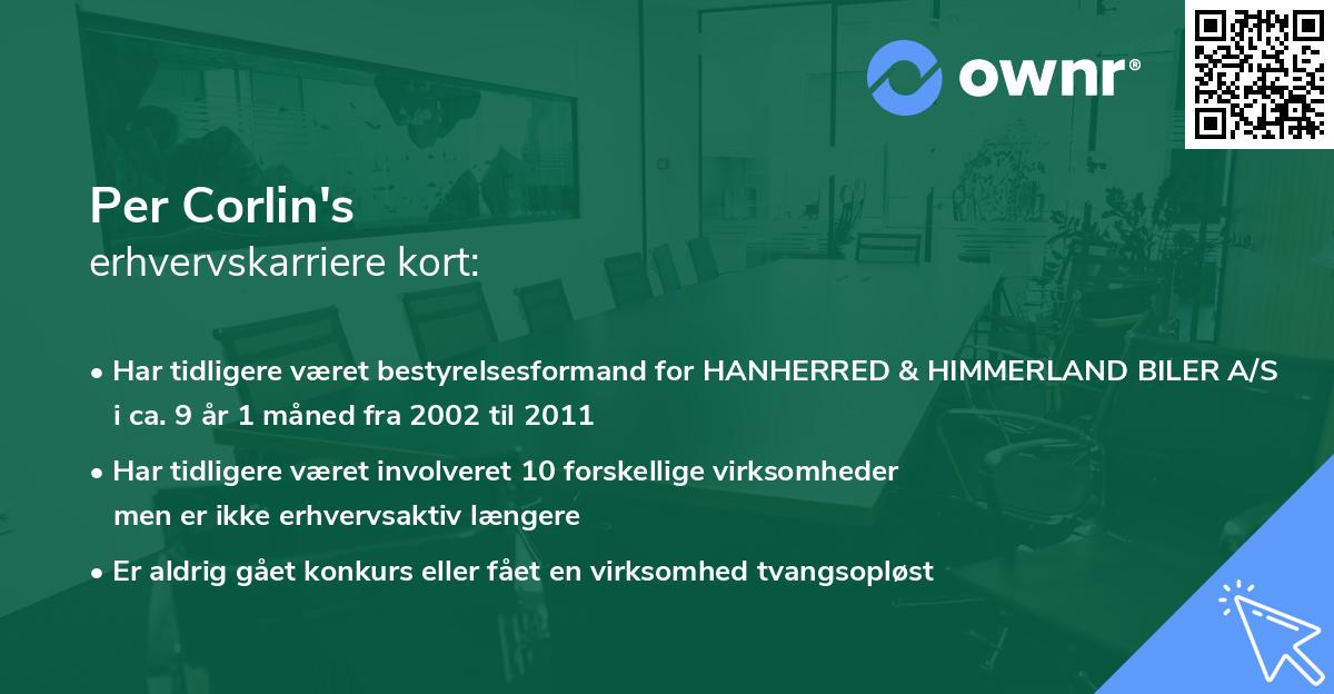 Per Corlin's erhvervskarriere kort