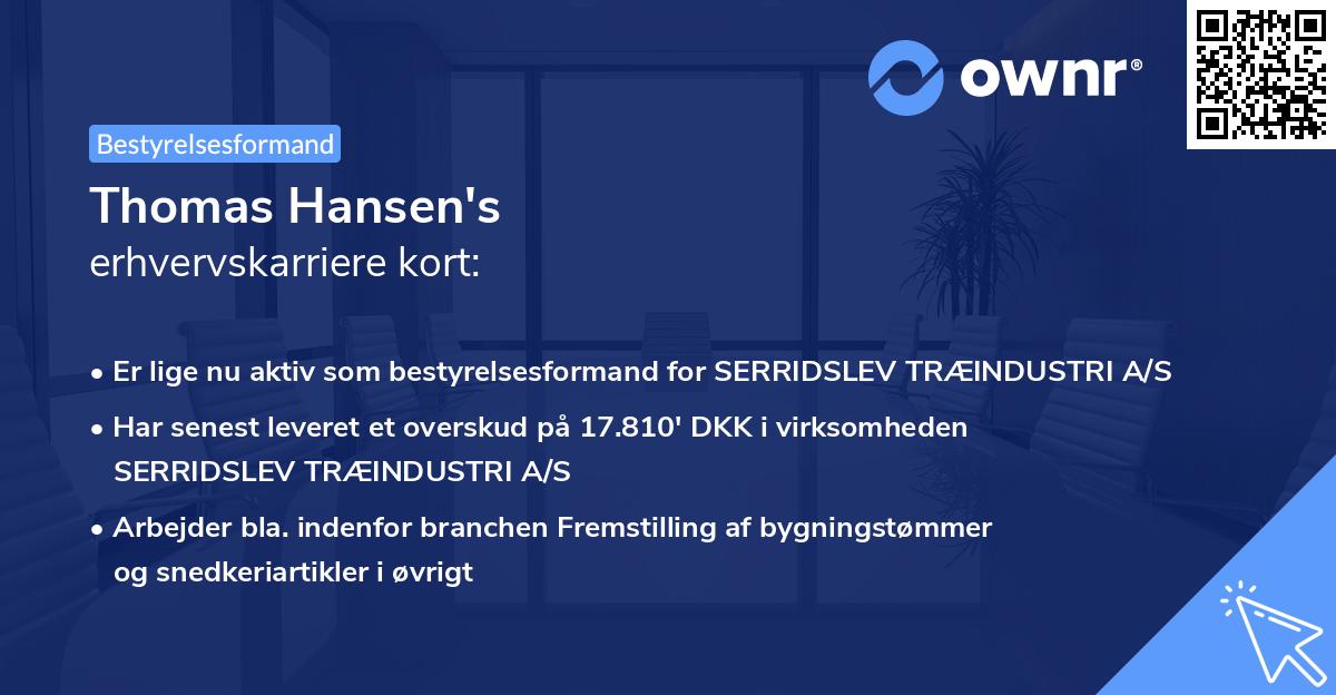 Thomas Hansen's erhvervskarriere kort