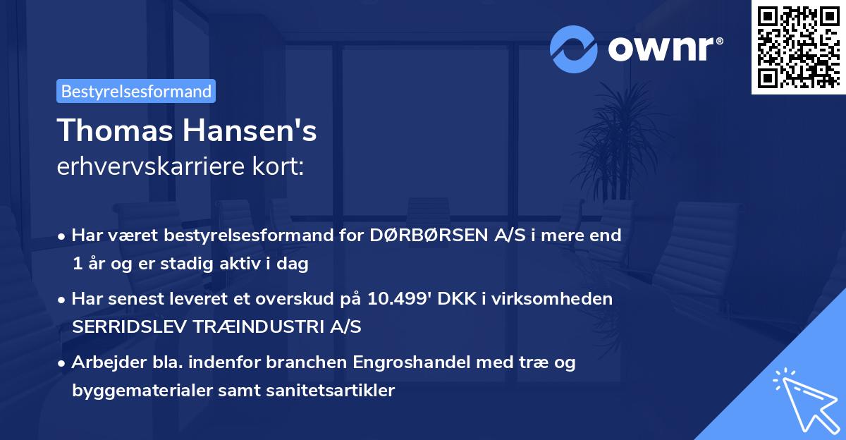 Thomas Hansen's erhvervskarriere kort