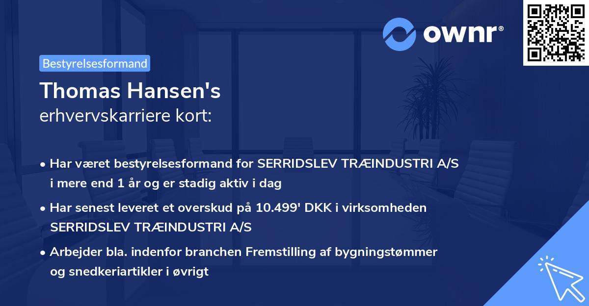 Thomas Hansen's erhvervskarriere kort