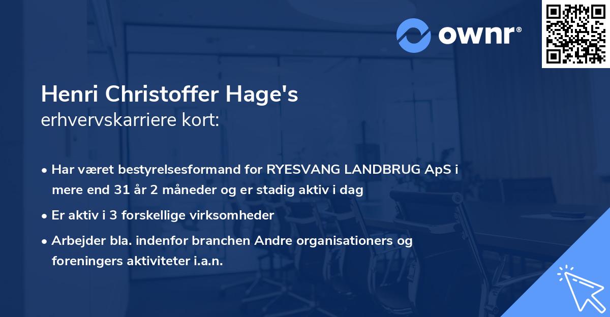 Henri Christoffer Hage's erhvervskarriere kort