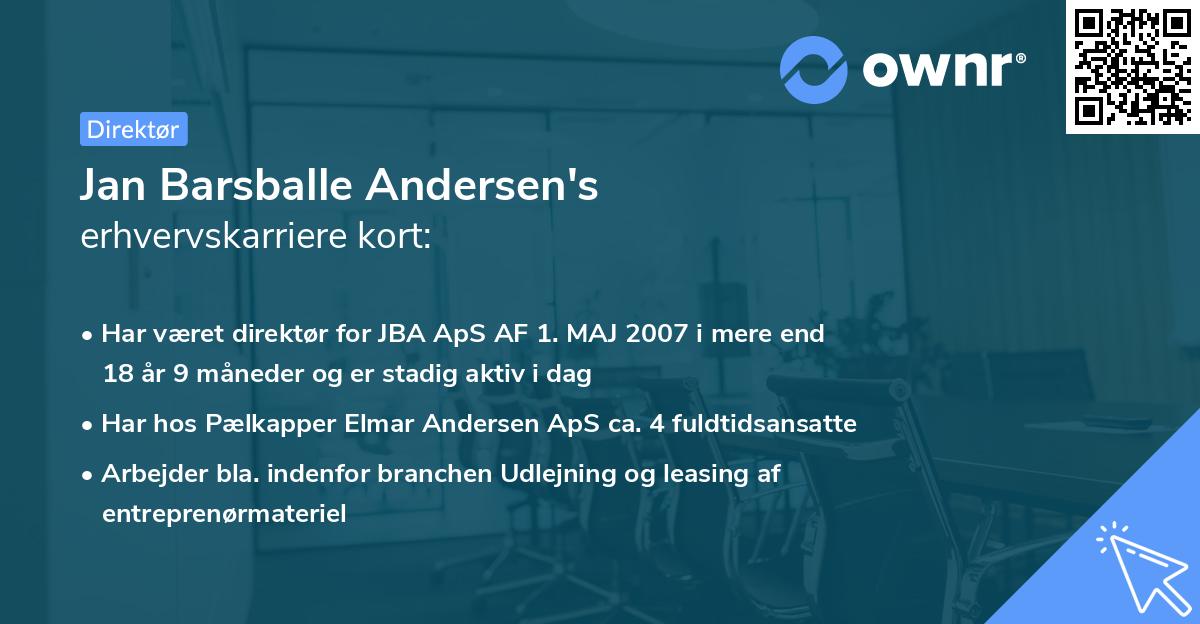 Jan Barsballe Andersen's erhvervskarriere kort