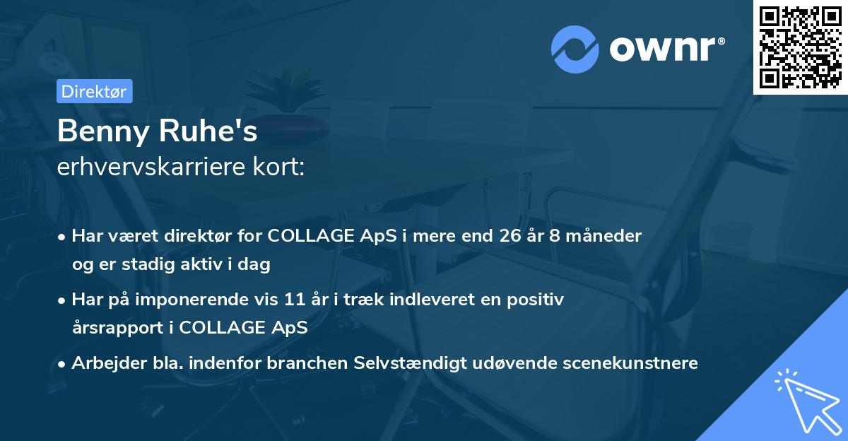 Benny Ruhe's erhvervskarriere kort