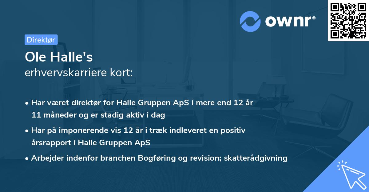 Ole Halle's erhvervskarriere kort