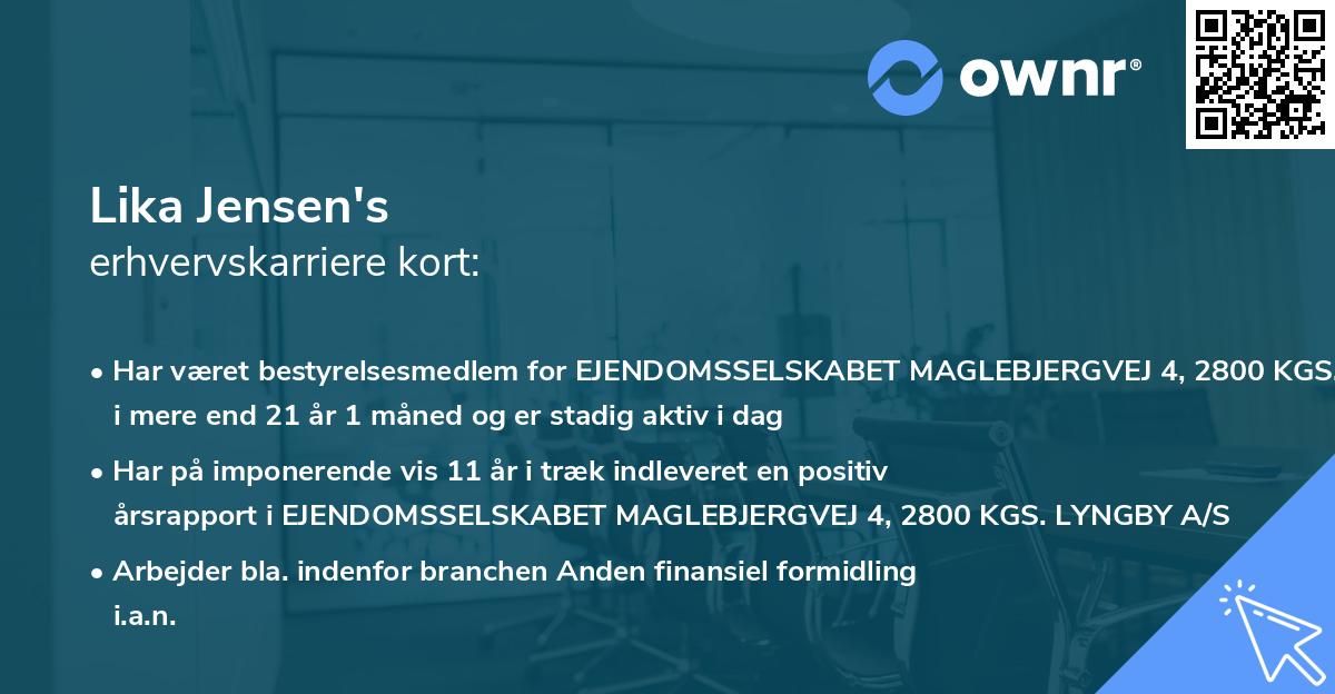 Lika Jensen's erhvervskarriere kort