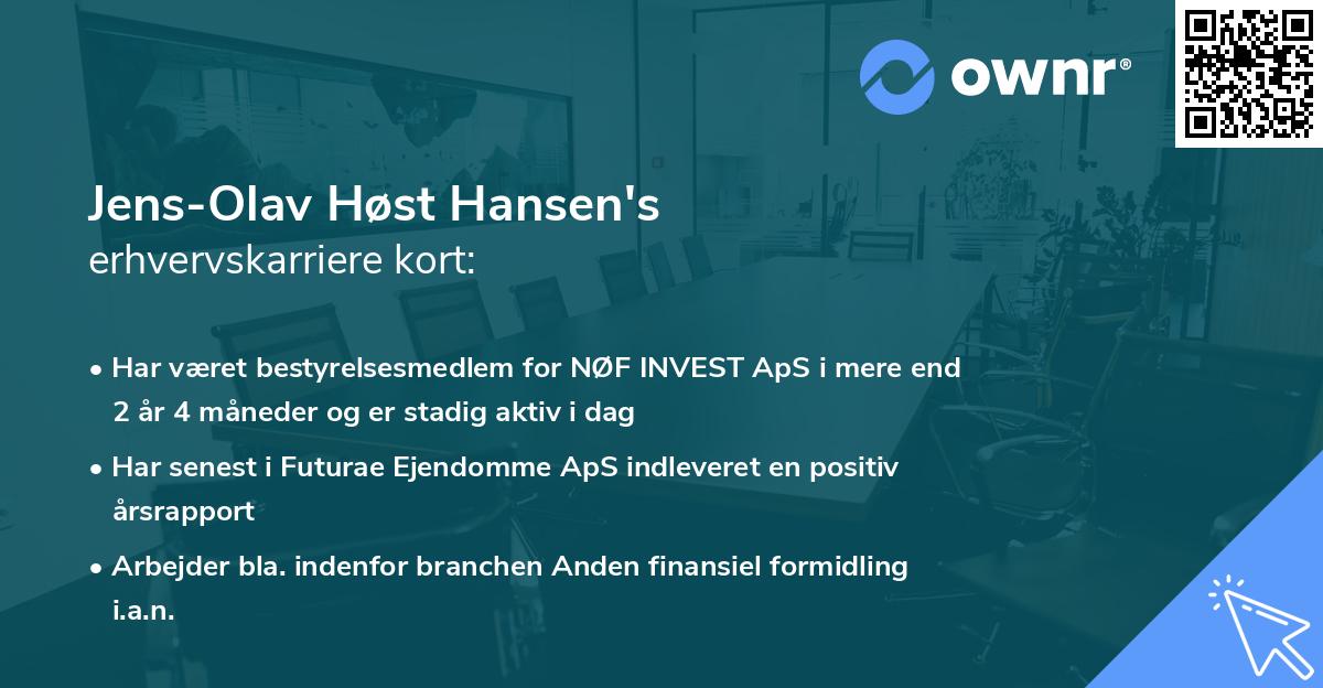 Jens-Olav Høst Hansen's erhvervskarriere kort