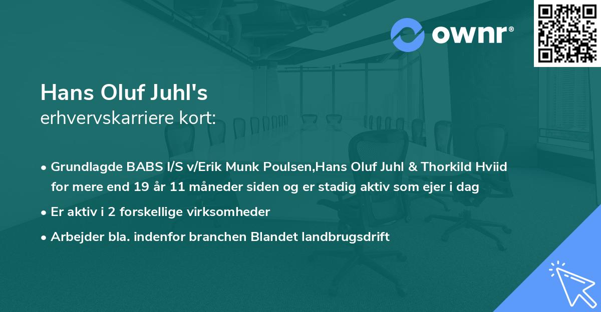 Hans Oluf Juhl's erhvervskarriere kort