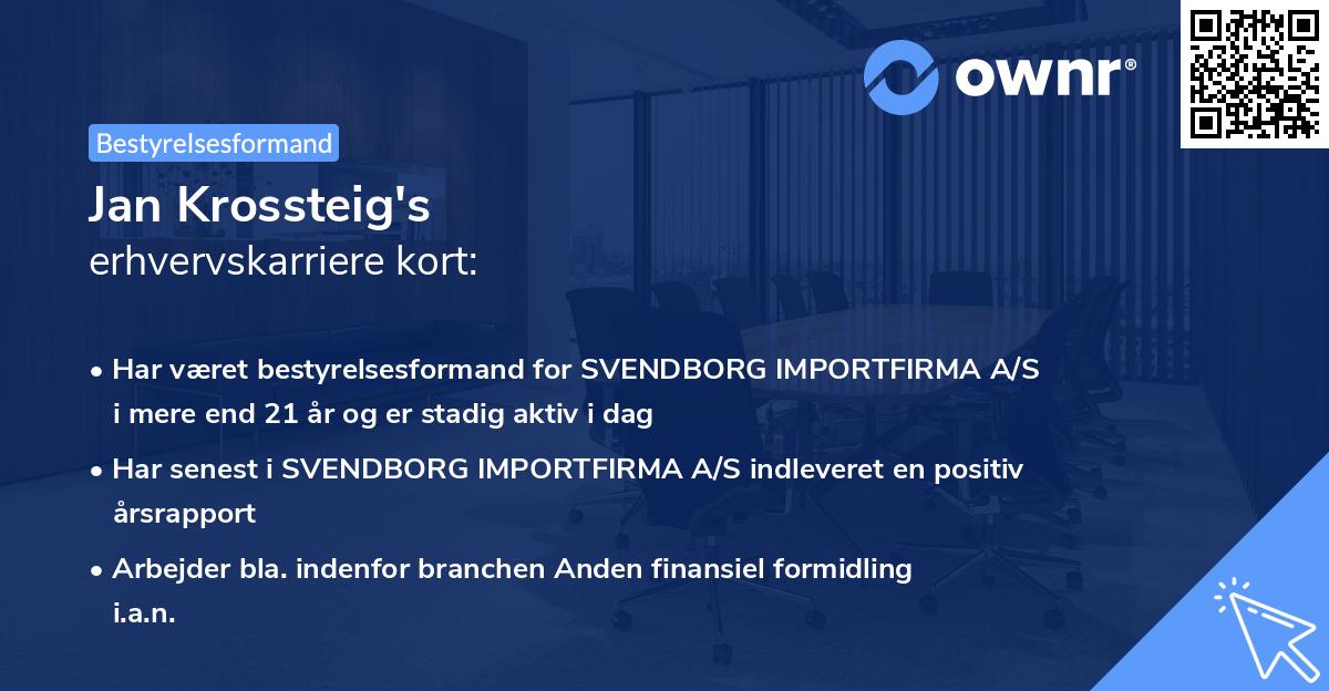 Jan Krossteig's erhvervskarriere kort