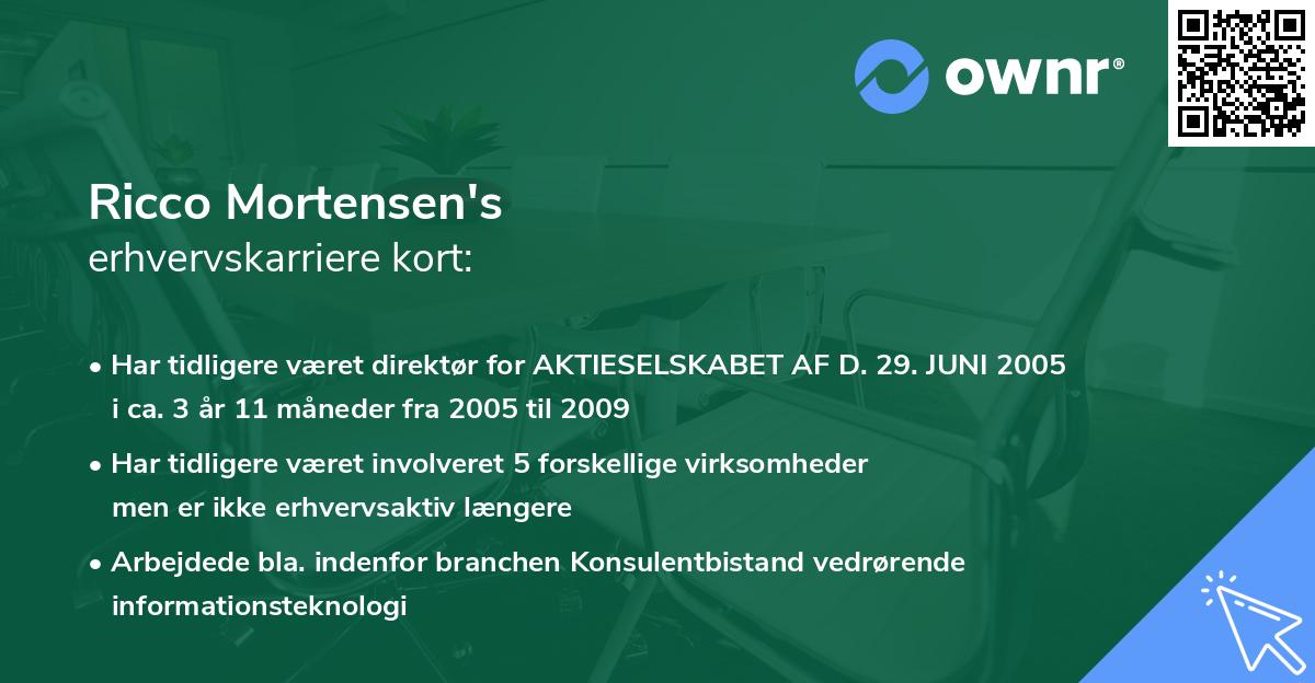 Ricco Mortensen's erhvervskarriere kort